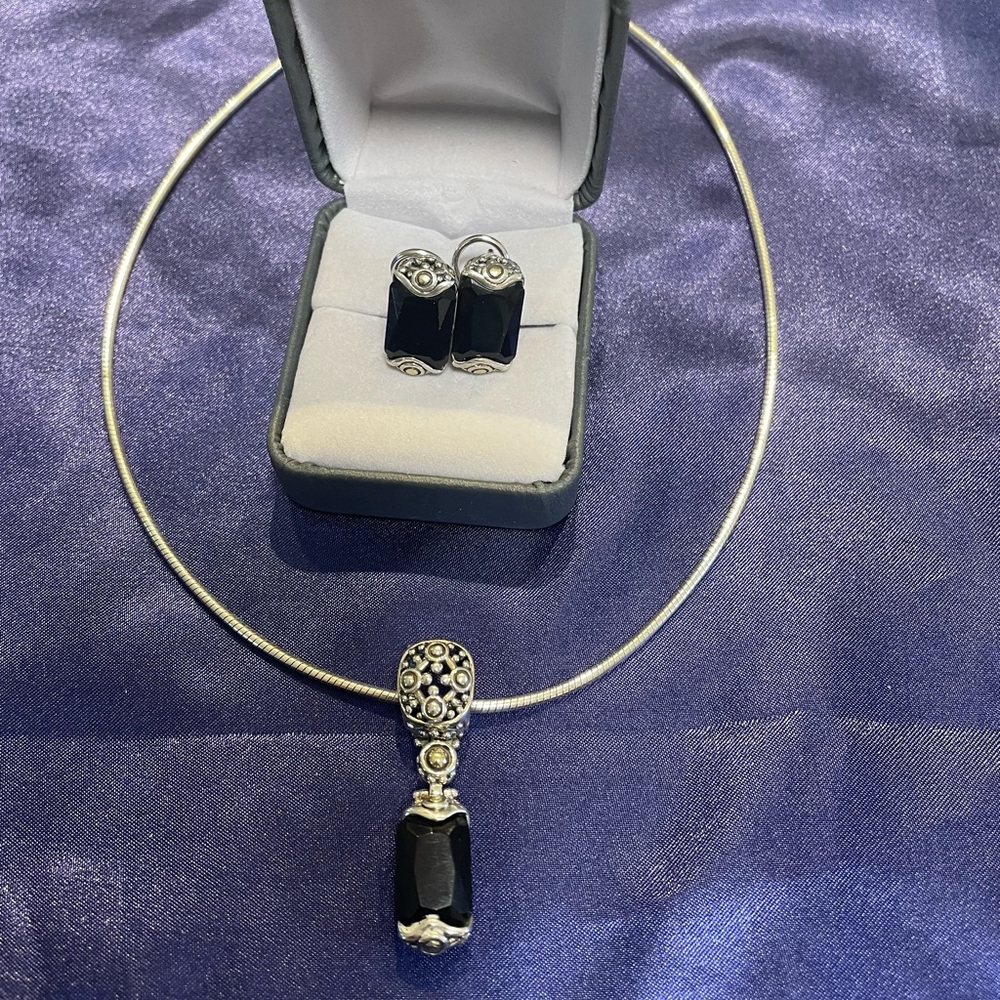 Sterling Silver Omega 18 in Necklace with Pendant and Earrings Set
